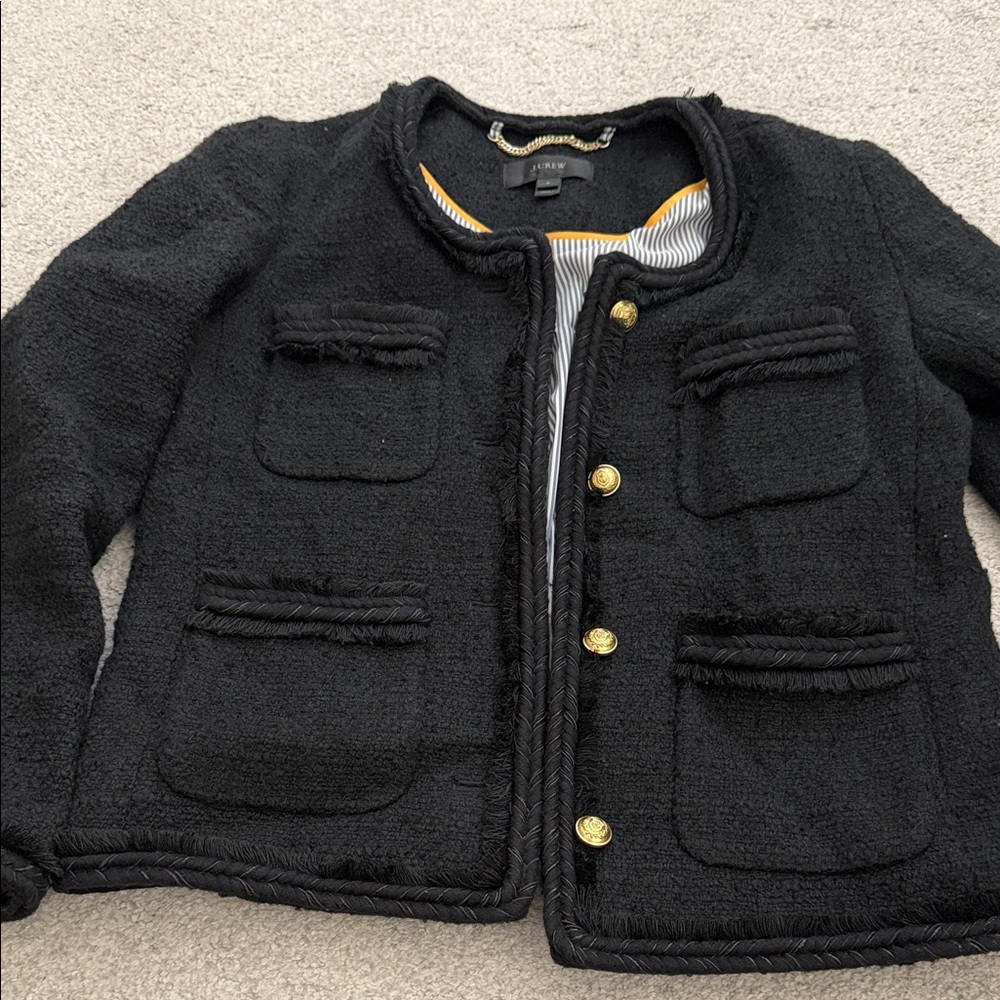J. Crew Black Tweed Boxy Blazer with Gold Buttons